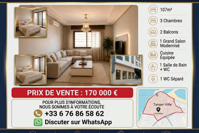 Appartement 3 chambres à vendre au centre-ville