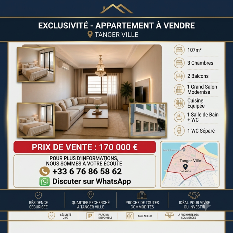 Appartement 3 chambres à vendre au centre-ville